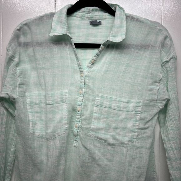 Aerie Cool Mint Green 1/2 Button Women's Gauzy Cotton Tunic Shirt Size Medium - Picture 3 of 11